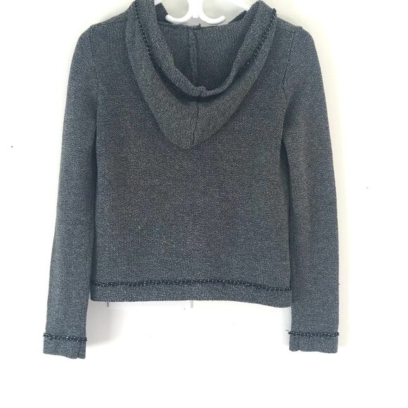 BCBG Cardigan hood women XS black/grey cotton chains pockets buttons Edgy Punk - Picture 11 of 11